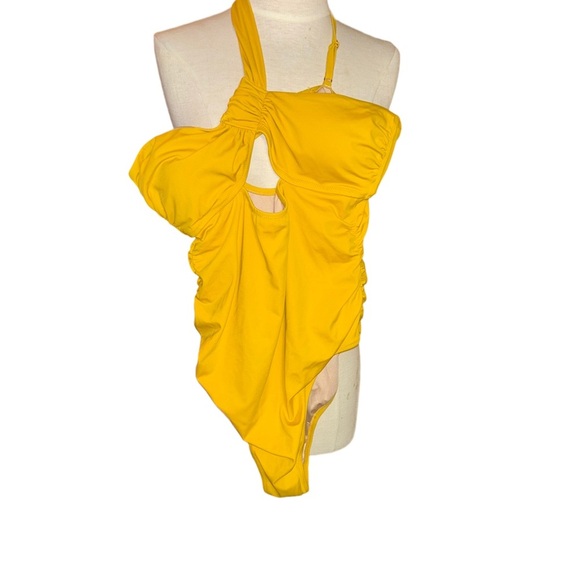 Shade & shore Asymmetric twist-front one piece swimsuit gold size Large L - Picture 2 of 4